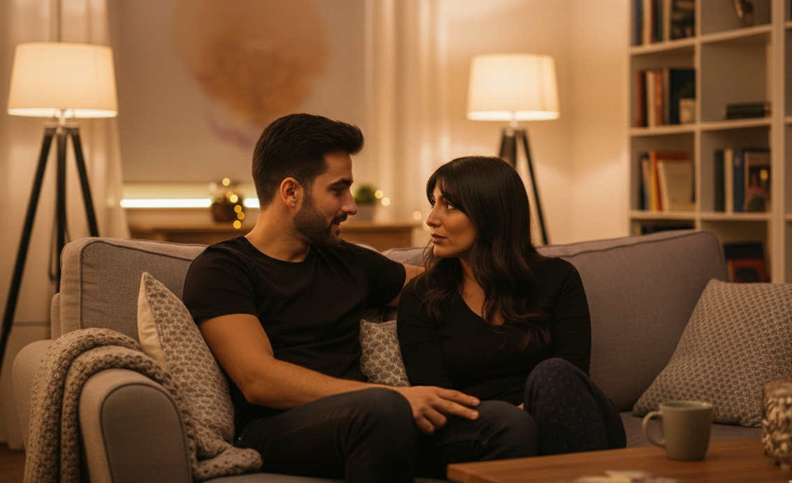 זוג יושב ומדבר בנוחות