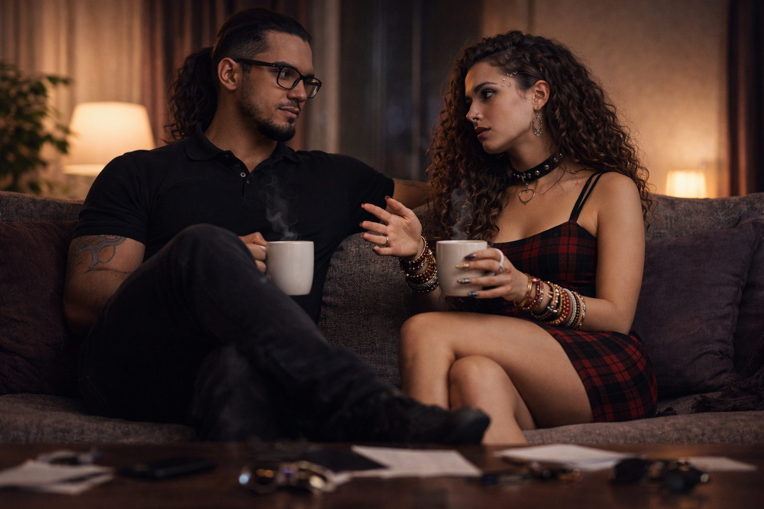 זוג יושב על ספה ומדבר בפתיחות